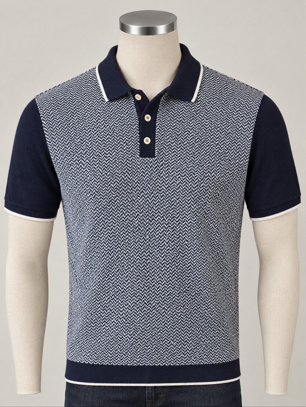 Common People Men’s Navy & White Patterned Polo Shirt